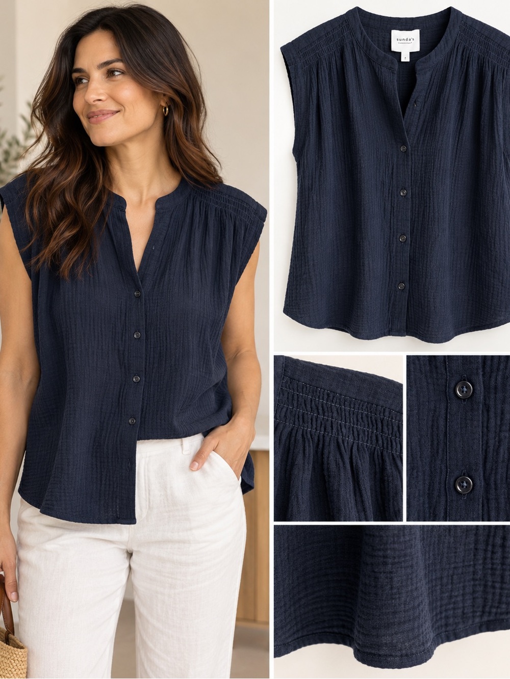 New sundays black gauzy boxy Button-Up Black Top S